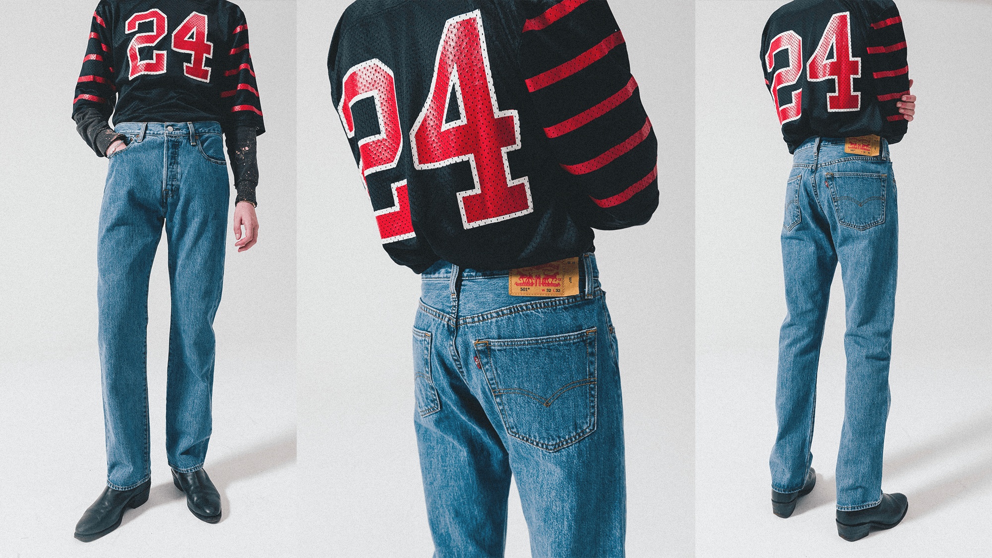 Levi's jeans different fits and styles comparison showing 501, 511, and 721
