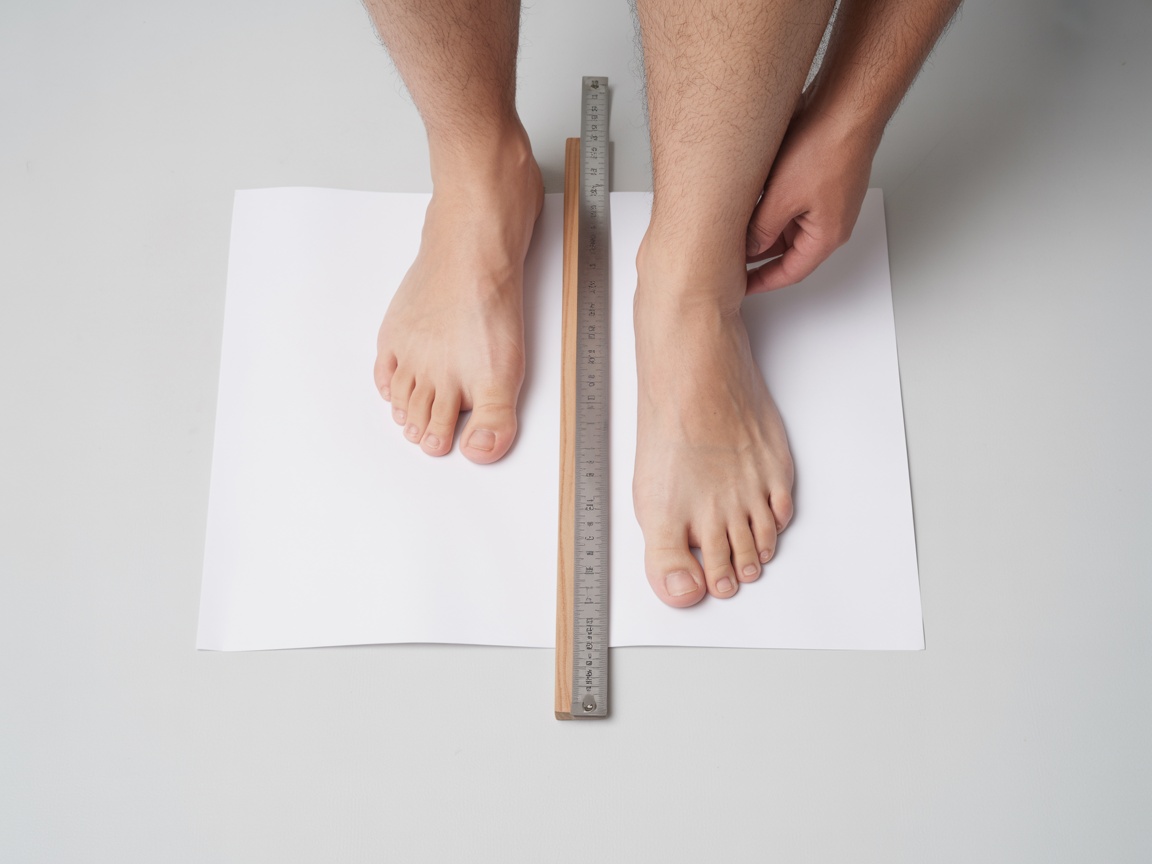 Person measuring foot length on paper with ruler