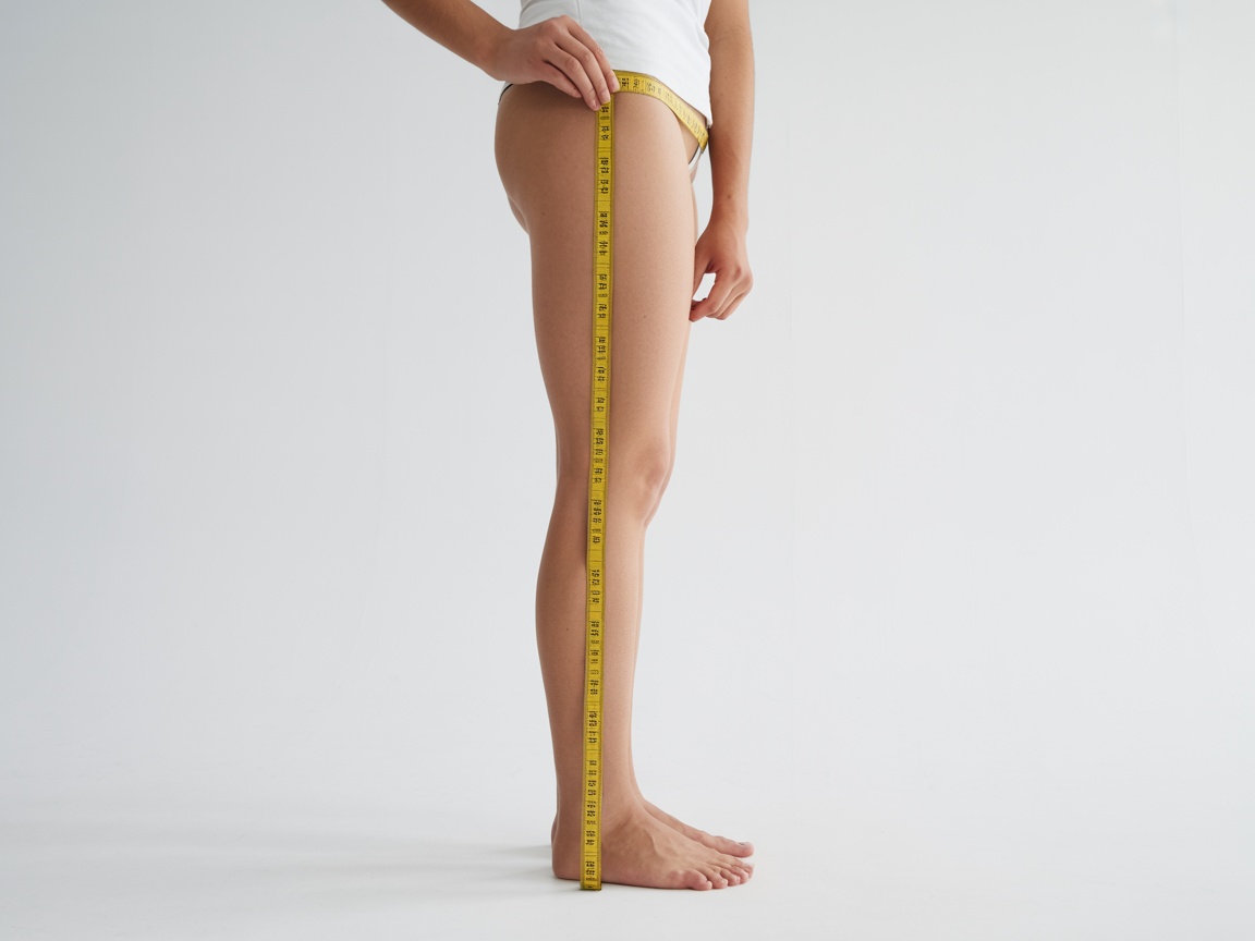 Person measuring inseam leg length with tape measure