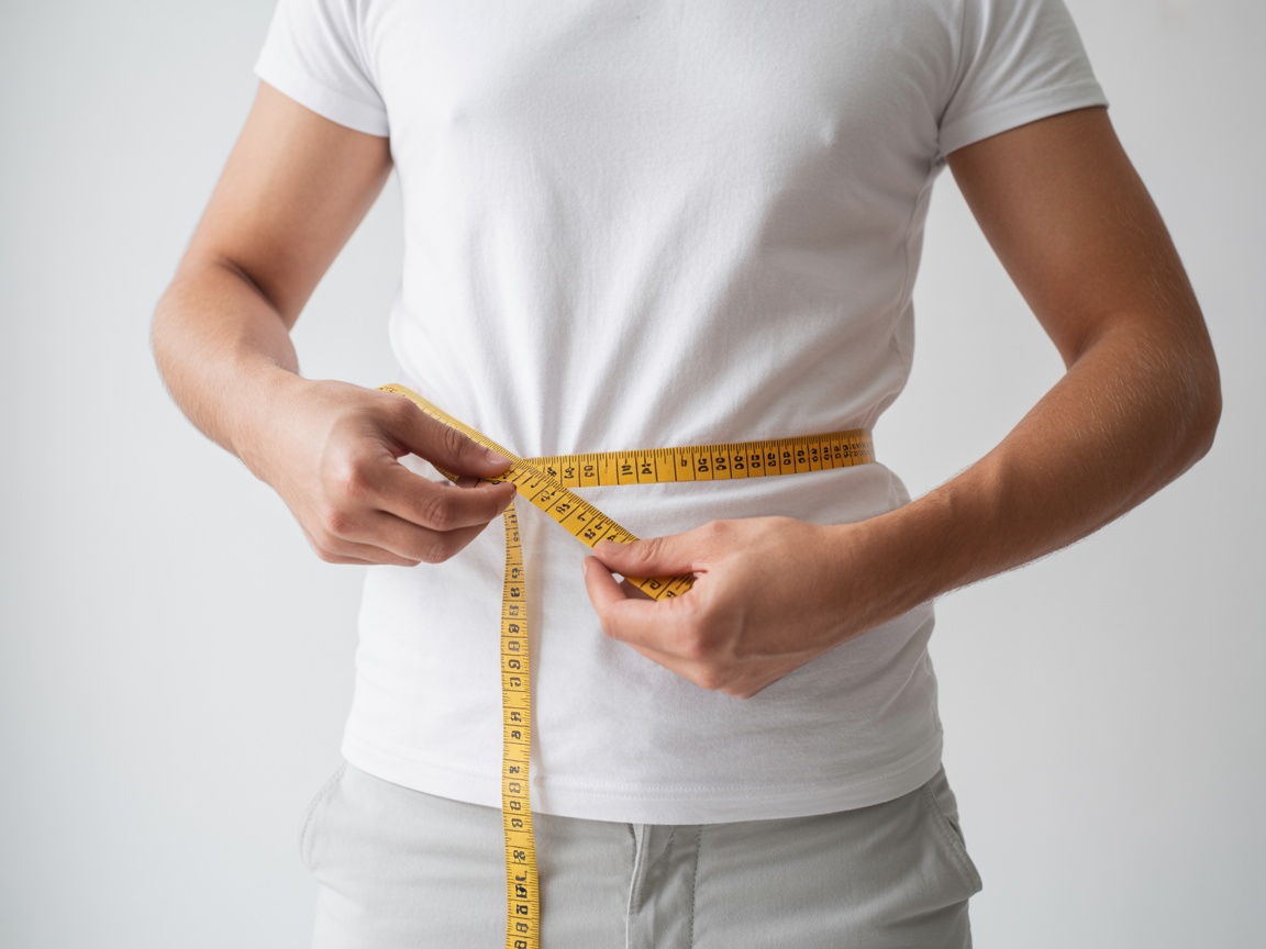Person measuring waist with tape measure